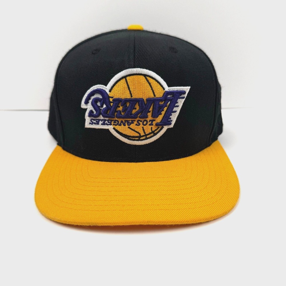 LA Lakers Mitchell & Ness Snapback Hat Upside Down Logo 2013 Black Cap Hardwood